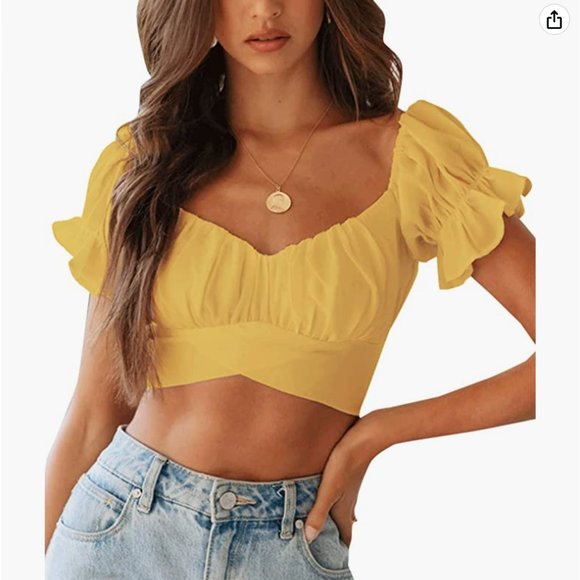 Short Sleeve Crop Top Off Blouse Multipurpose - Picture 1 of 5